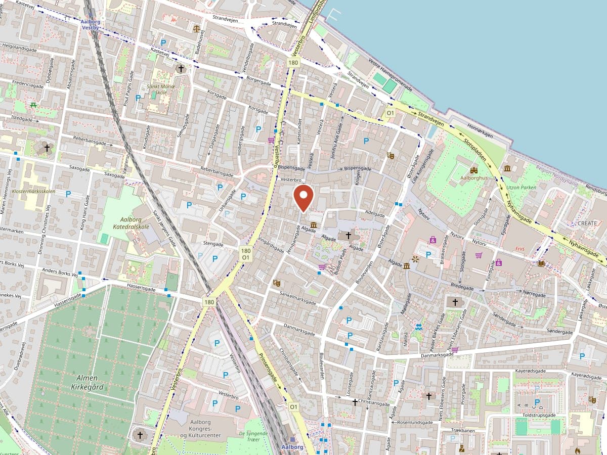 Kort der viser Cogitas på Gravensgade 15, 1. sal · 9000 Aalborg